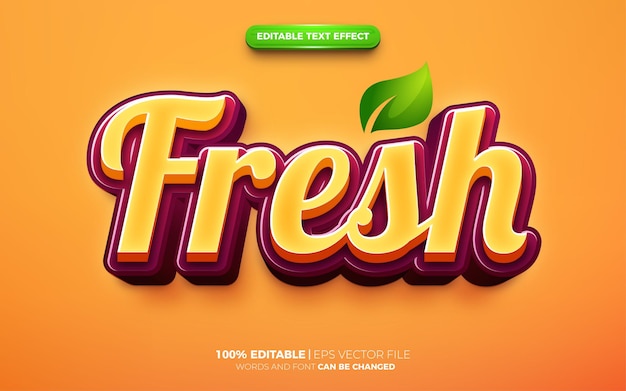 Folha verde fresca natureza 3d modelo de logotipo editável estilo de efeito de texto