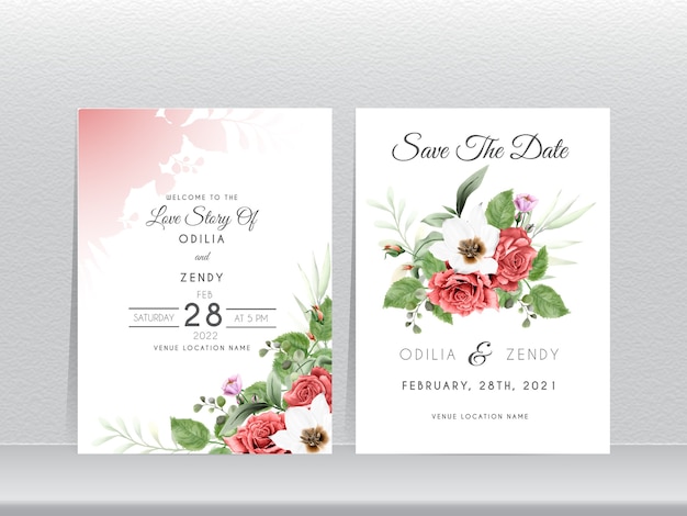 folhagem de convite de casamento com bela aquarela floral