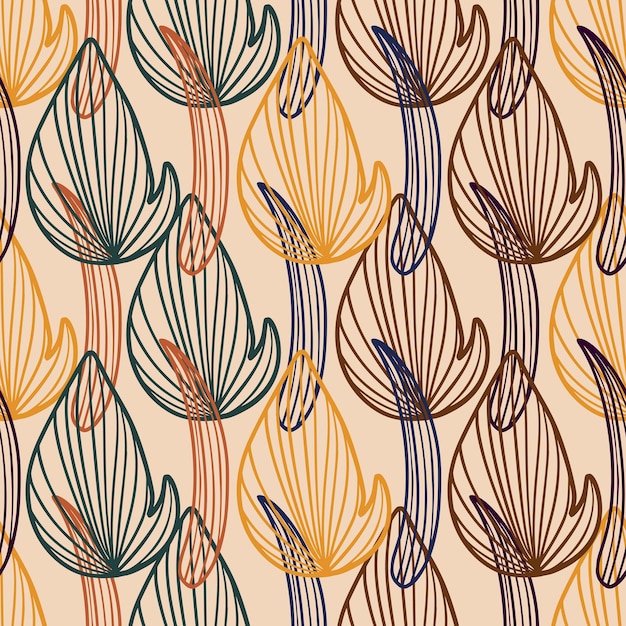 Folhas abstratas esboço linha desenhada à mão padrão sem emenda