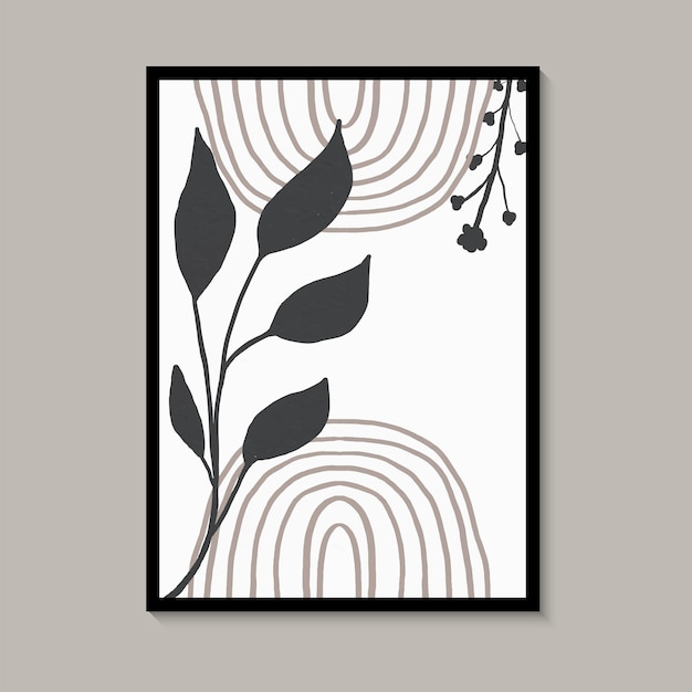 Vetor folhas cinzentas modernas abstratas. cartaz de arte de parede boêmio orgânico para interior de luxo mínimo.