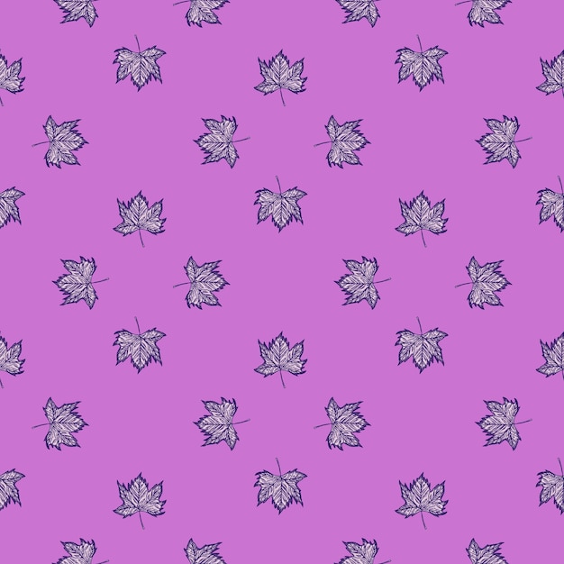 Folhas de bordo gravadas sem costura Padrão de fundo vintage botânico com folhagem canadense em estilo desenhado à mão