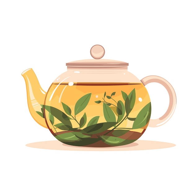 Vetor folhas de chá verde xícara de chá xícara de vidro ilustração vetorial modelo de sinal de ícone