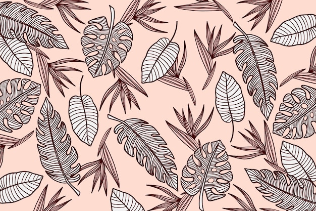 Folhas de fundo linear tropical com cor pastel