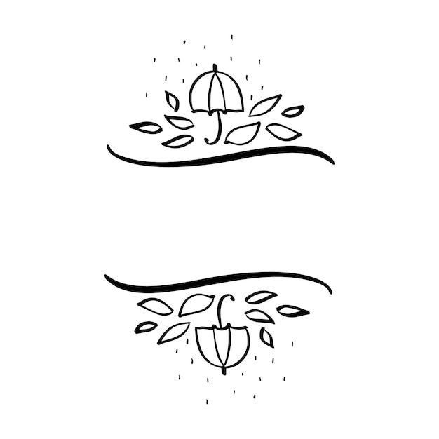 Folhas de ilustração vetorial de outono e armação de borda de guarda-chuva com fundo de texto espacial