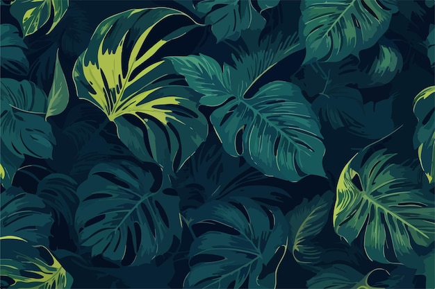 Vetor folhas de monstera em design de padrão 2d sem costura