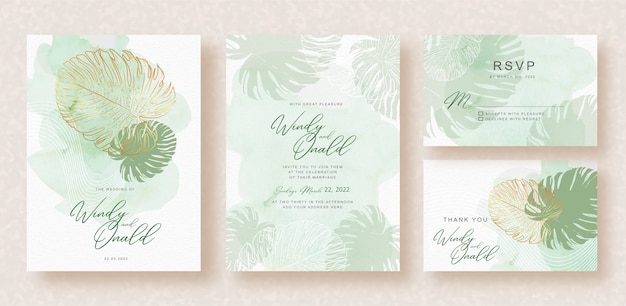 Folhas de monstera no modelo de convite de casamento