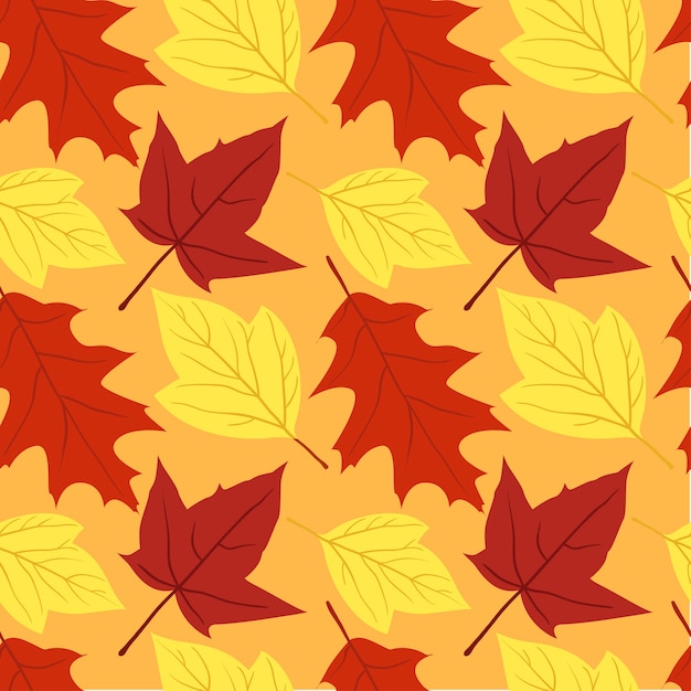 Vetor folhas de outono amarelo e vermelho sem costura padrão