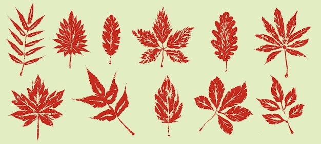 Vetor folhas de outono isoladas em fundo branco ilustração de desenho de pincel de tinta texturizada