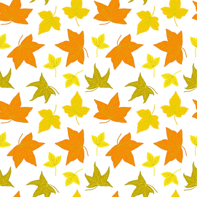 Folhas de outono sem costura padrão ilustração de estilo plano ornamento floral natural, decoração de férias de outono