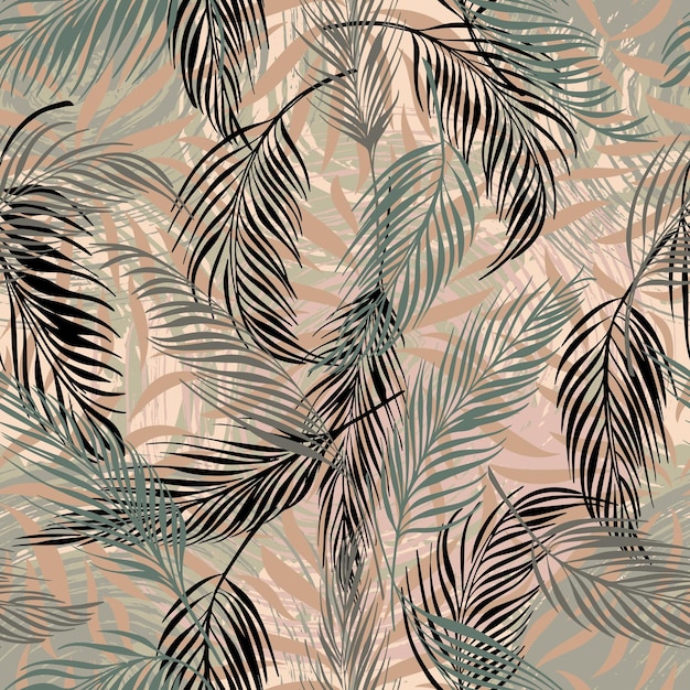 Folhas de palmeira de fundo tropical sem costura padrão vetorial