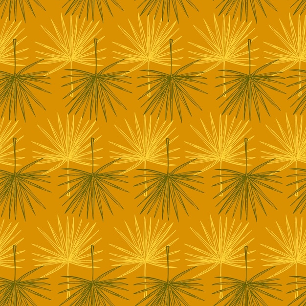 Folhas de palmeira de leque sem costura Ramo tropical vintage em estilo de gravura