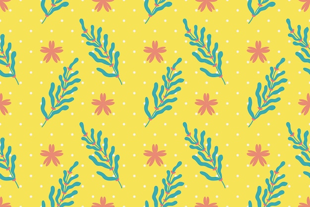 Vetor folhas de plantas verdes de flores vermelhas, papel de parede de design gráfico conjunto de padrões de fundo vector grátis