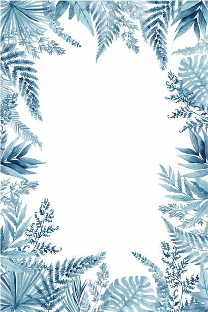 Vetor folhas de samambaia azul, quadro tropical