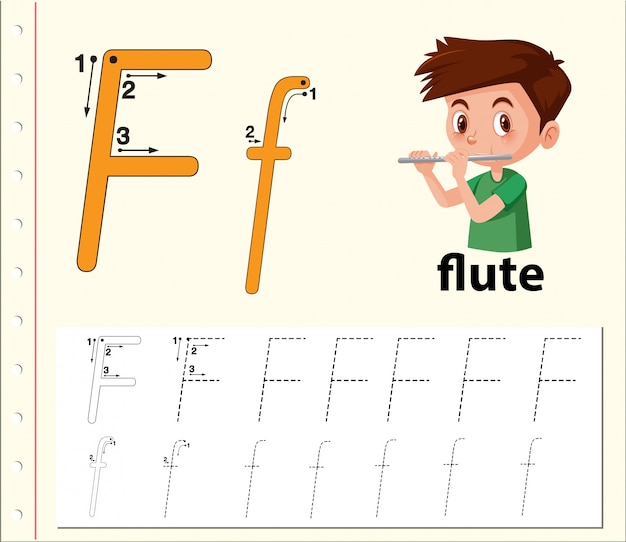 Folhas de trabalho do alfabeto de traçado da letra f