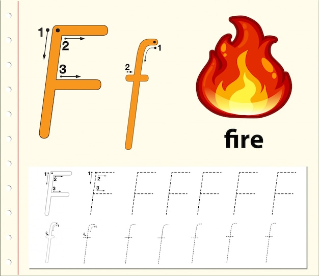 Folhas de trabalho do alfabeto de traçado da letra F