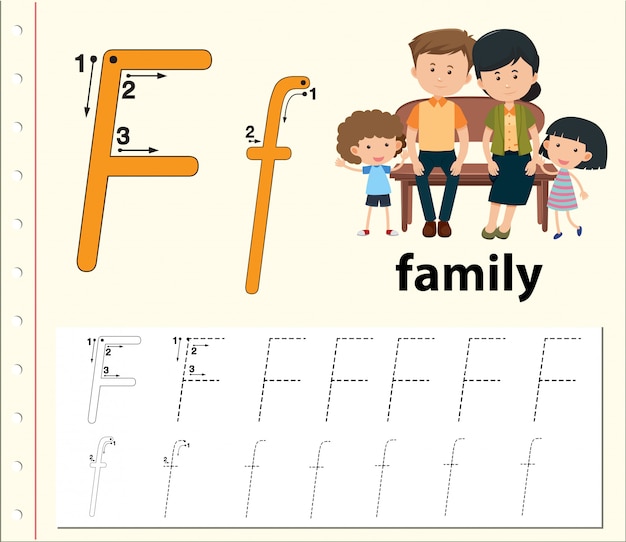 Folhas de trabalho do alfabeto de traçado da letra f