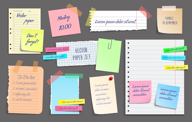Folhas e fitas autocolantes para notas de papel