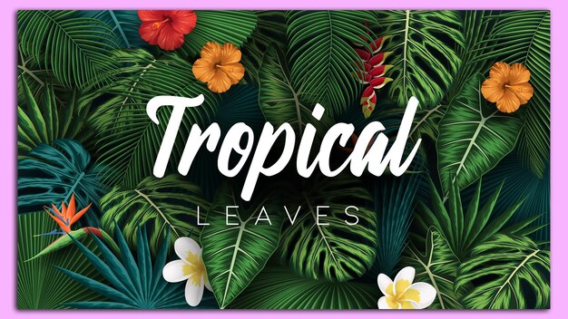 Folhas tropicais de verão em fundo com plantas da selva