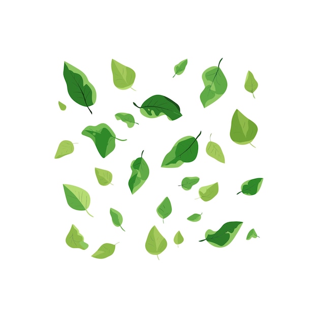 Vetor folhas verdes caindo ilustração plana de desenho animado fundo branco isolado