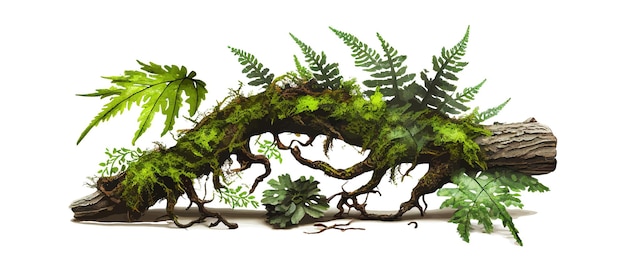 Vetor folhas verdes epífitas de samambaias e musgos crescem em troncos antigos desenho de ilustração vetorial