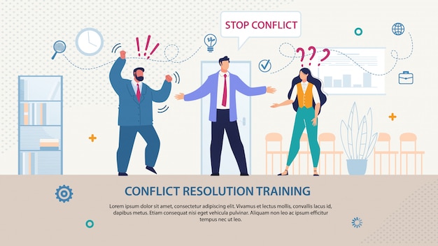 Vetor folheto brilhante escrito modelo de treinamento de resolução de conflitos
