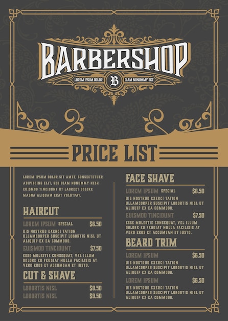 Folheto da lista de preços de barbearia