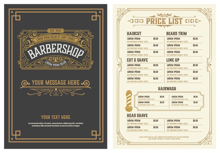 Folheto da lista de preços de barbearia