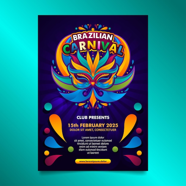 Vetor folheto de carnaval brasileiro elegante com elementos coloridos e fundo azul escuro