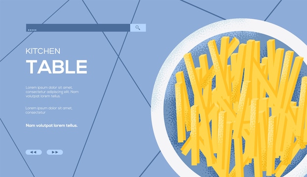 Vetor folheto de conceito de batatas fritas, banner da web, cabeçalho da interface do usuário, insira o site.