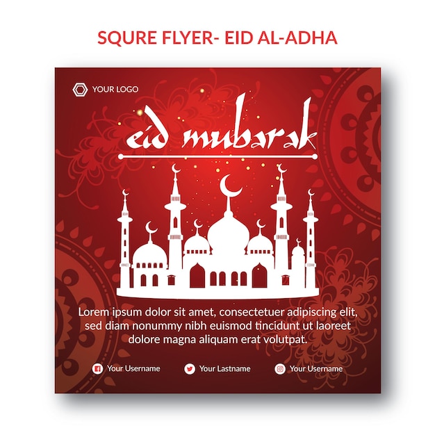 Vetor folheto de cor vermelha para o eid al-adha