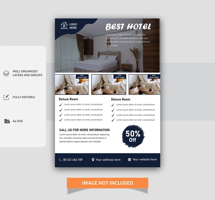 Vetor folheto de instalações do hotel vector ou modelo de cartaz