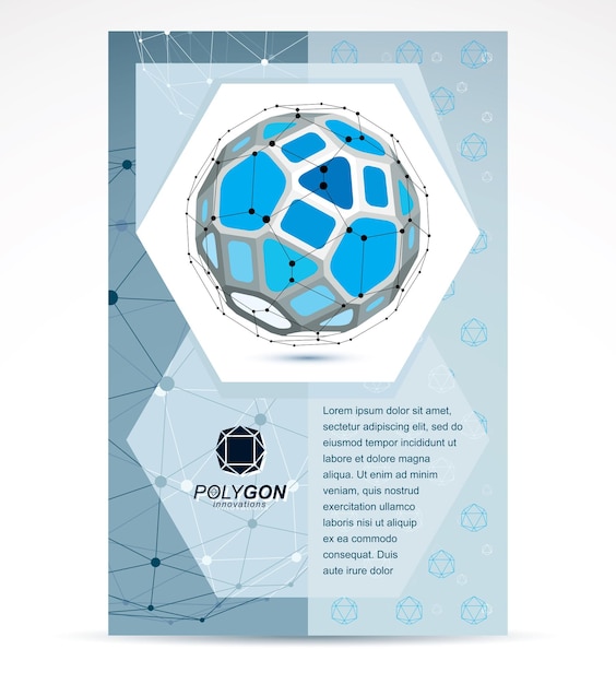 Folheto de publicidade da empresa de tecnologias digitais. construção isométrica azul abstrata, vetor de baixo poli.