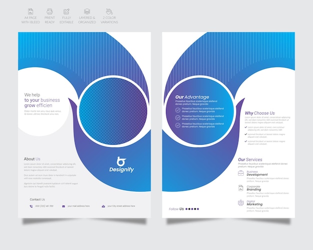 Vetor folheto de revista folheto flyer negócio criativo corporativo modelo de projeto de brochura bifold