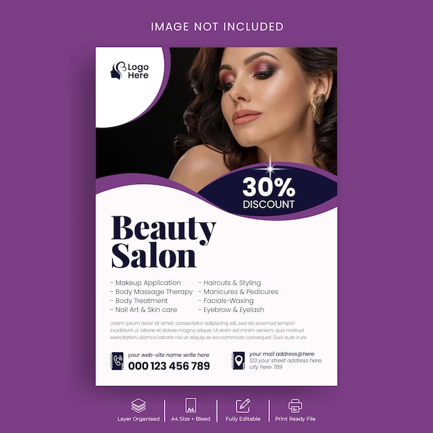 Folheto de salão de beleza e design de modelo de impressão de pôster de spa