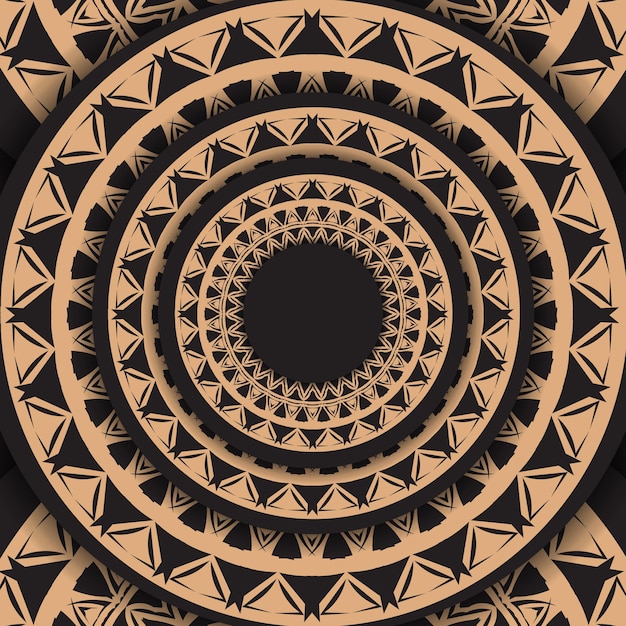 Folheto de saudação de cor preta com ornamento abstrato marrom