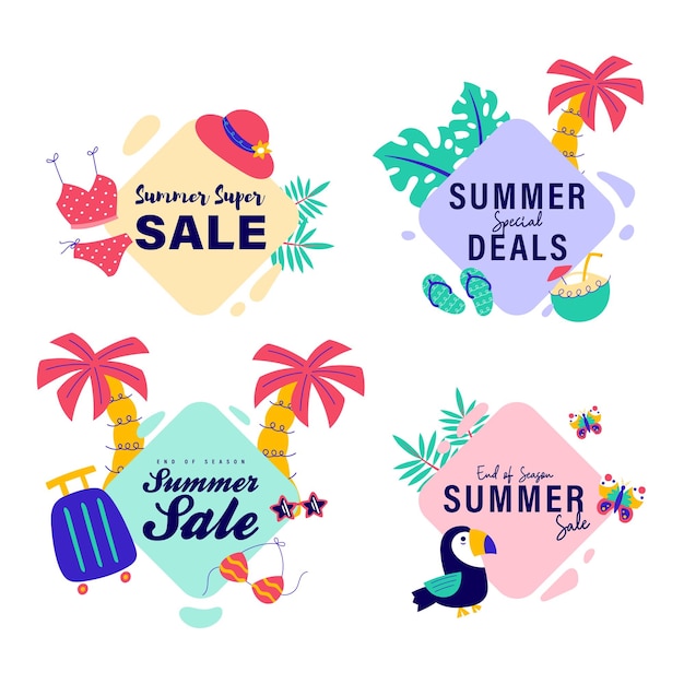 Folheto de sinais de venda de verão vetor cupom de oferta de preço especial para anúncio de pós-promoção de mídia social campanha de site de voucher de compras e publicidade