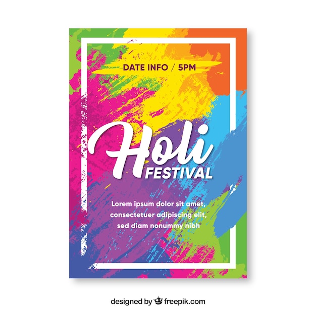 Folheto do festival holi em design plano