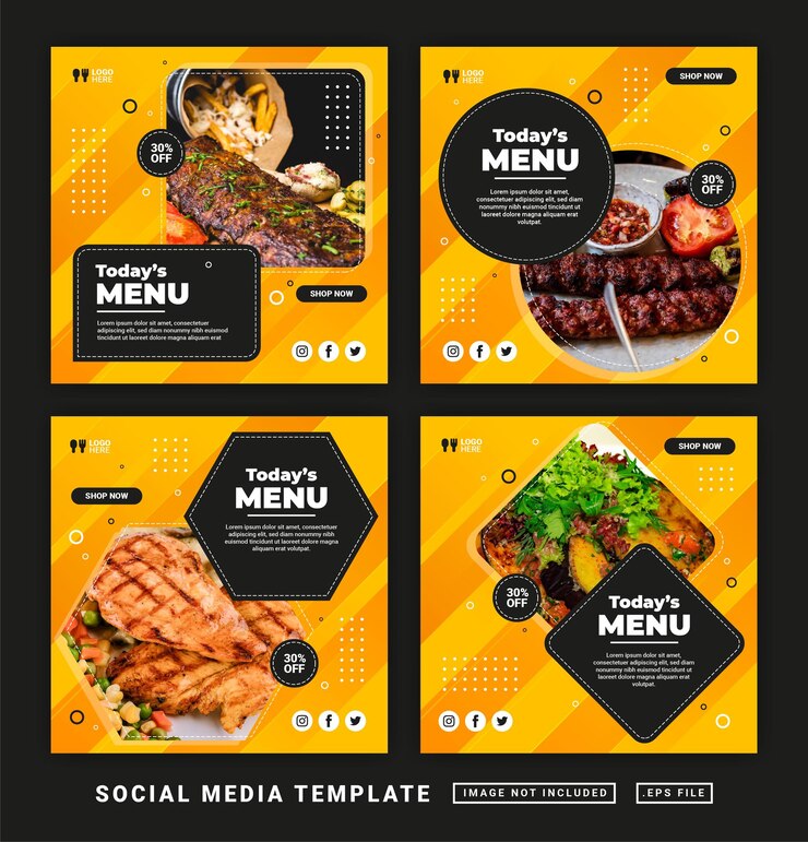 Vetor folheto ou modelo de postagem de mídia social. modelo de postagem de mídia social de restaurante