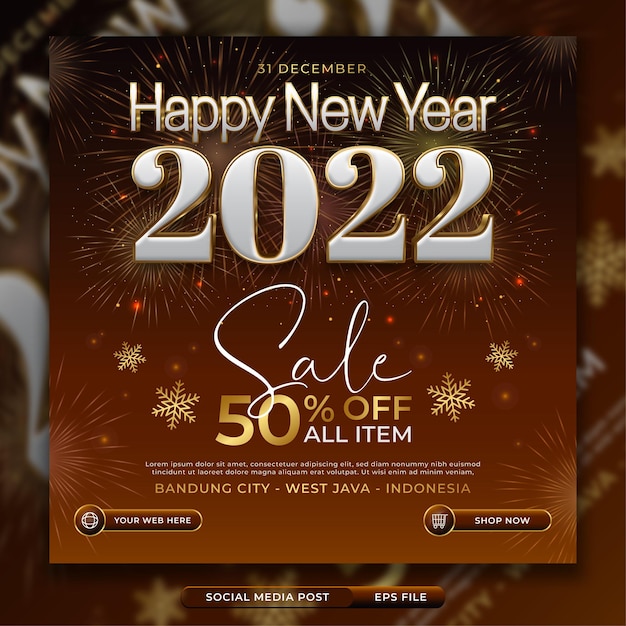 Vetor folheto promocional de ano novo ou modelo de postagem no instagram com fundo de fogos de artifício