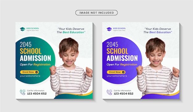 Folheto quadrado de admissão escolar e modelo de postagem de mídia social instagram Premium Vector