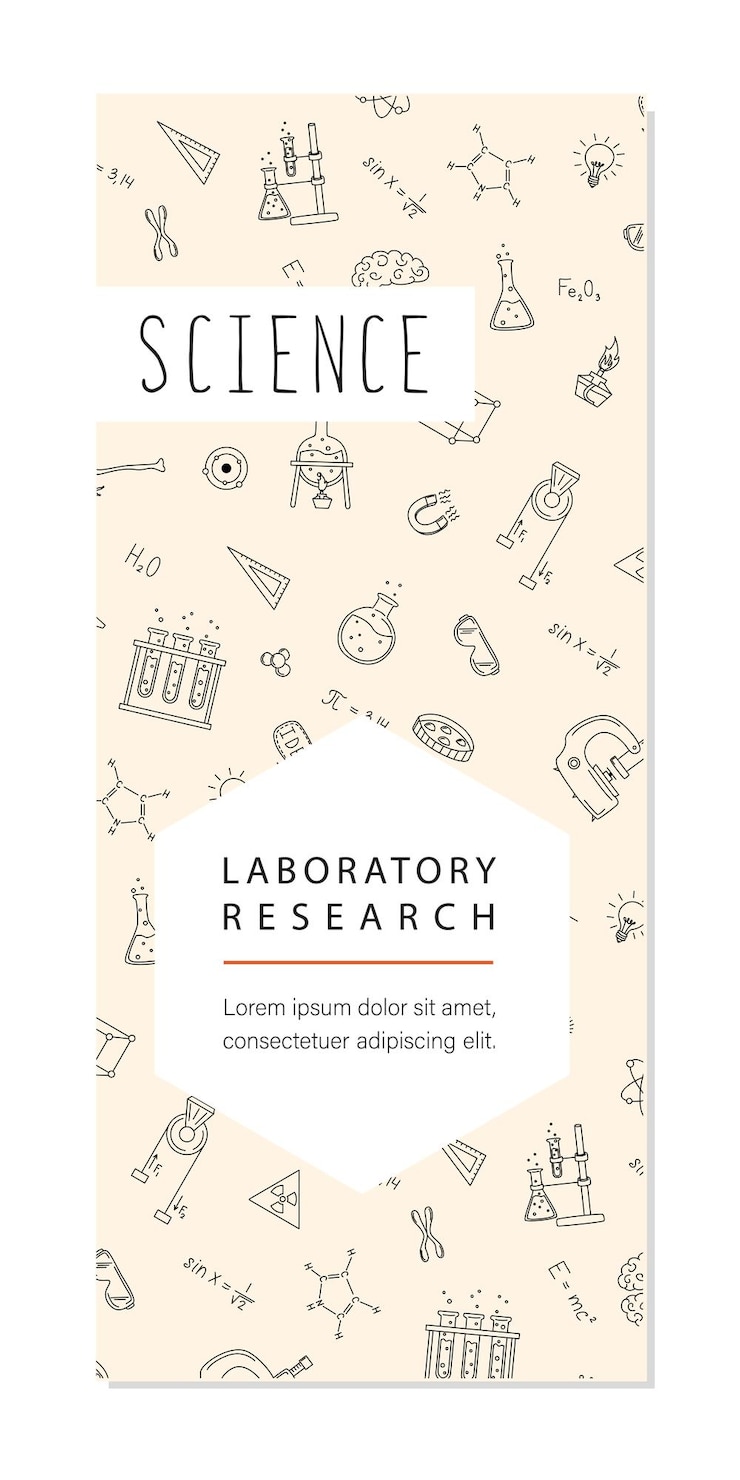 Vetor folheto vertical de pesquisa do laboratório de ciências com um lugar para o conceito científico de texto ilustração vetorial plana para o seu design