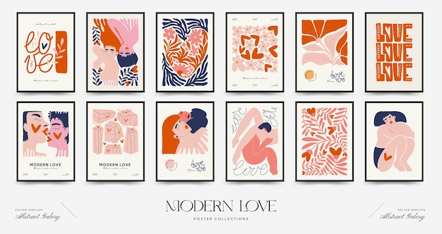 Folheto vertical moderno do dia dos namorados ou modelo de cartaz amor mão desenhada na moda ilustração