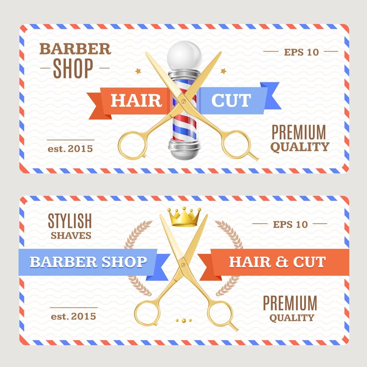 Vetor folhetos de banners de barbearia. horizontal.