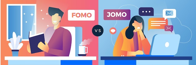 Fomo contra jomo menino e meninas