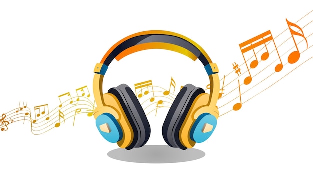 Fone de ouvido sem fio colorido com fundo de música simples Arquivo isolado de vetor Eps