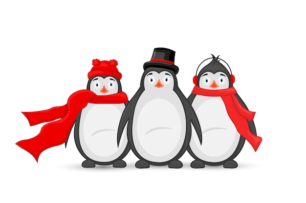 Fones de ouvido, boné, chapéu e lenço de inverno com três pinguins polares