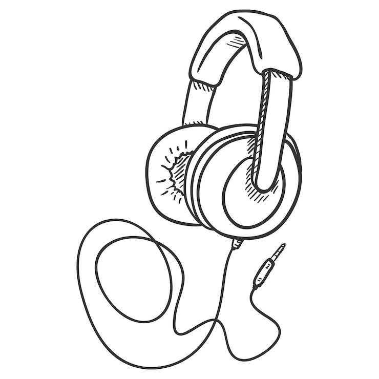 Vetor fones de ouvido circumaural de desenho único vetor com fio