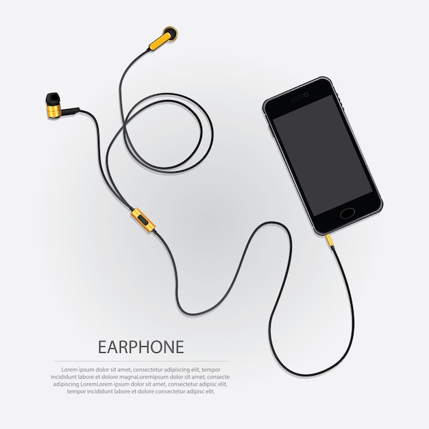 Vetor fones de ouvido de música com ilustração de telefone