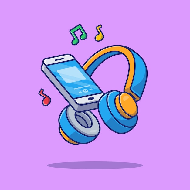 Fones de ouvido, música e smartphone icon ilustração. conceito de tecnologia isolado