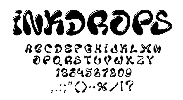 Font de bolha líquida alfabeto tipo de tinta preta y2k